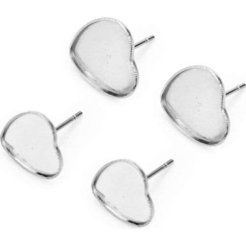 50Pcs/lot 10/12mm Stainless Steel Heart Shaped Earrings Cabochon Base Setting Fit Glass Cabochon DIY Blank Bezel Trays
