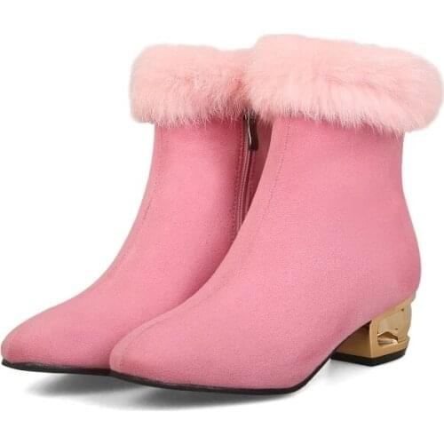 Plus Size 9 10 11-17 boots women shoes ankle boots for women ladies boots Side zipper suede square head thick heel