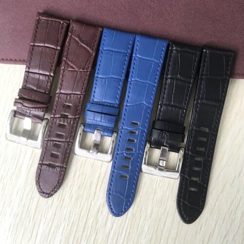 22mm Black Blue Brown Genuine Leather Crocodile pattern Watchband Watch Strap For Montblanc Timewalker Belt Bracelet