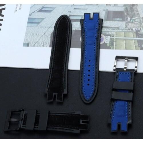 28mm Black Blue Nubuck leather With silicone watchband watch band For Roger for Dubuis strap for EXCALIBUR series pin buckle