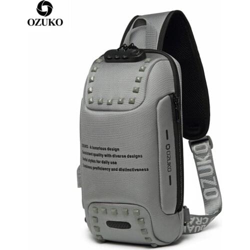 OZUKO Waterproof Multifunction Backpack Men Anti Theft Fashion Male iPad Shoulder Bag USB Charging Waterproof Sling Fit 9.7 iPad