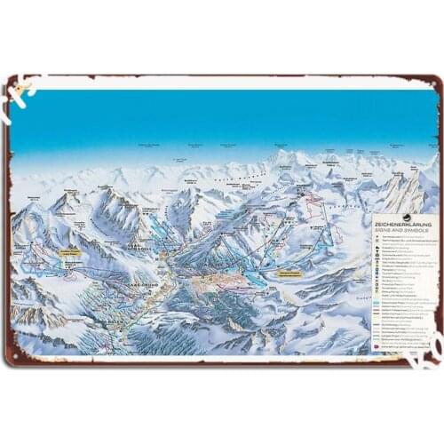 Saas Fee Ski Area Map Large Metal Plaque Poster Pub Garage Wall Decor Wall Cave Create Tin Sign Poster