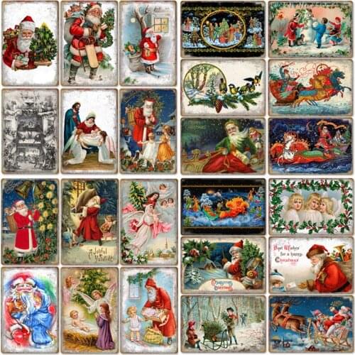 Merry Christmas Santa Claus Metal Poster Art Signs Christmas Tree Tin Sign Festival Painting Home Kitchen Wall Decor Tin Plaques