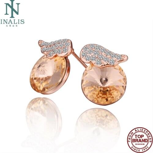 INALIS Rose Golden Wing Earrings For Women Inlay Clear Glass Earring Charm Vogue Fit Party Anniversary Fashion Jewelry Gifts