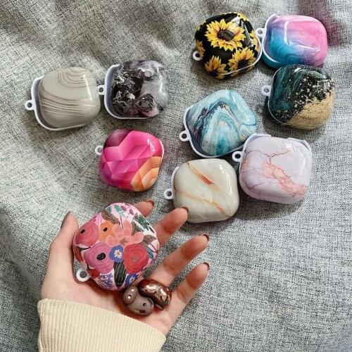 Cute Retro Flower Marble Matte Earphone Case for Samsung Galaxy Buds Live Cover Bluetooth Wireless Headset Accessories