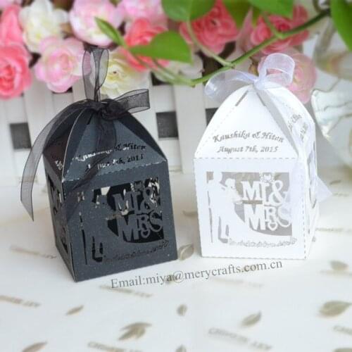 Laser cut bride & groom wedding candy boxes, mint green candy boxes,mr & mrs theme wedding favors/decorations