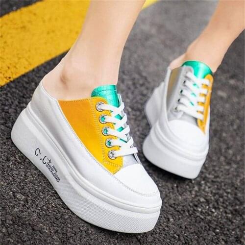 Fashion Sneakers Womens Mules Leather Platform Wedge Ankle Boots High Heel Increasing Height Oxfords Casual Breathable Shoes