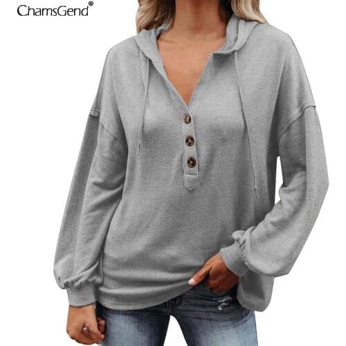 Hoodies Sweatshirts Women V Neck Buttons Collar Hooded Blouse Autumn Spring Casual Sweatshirt Woman Ladies Loose Plus Size Shirt