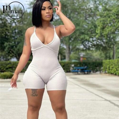 Inwoman Streetwear Bodycon Romper Cami Strap Casual Rompers Playsuits Backless Sleeveless Outfits White Jumpsuit Women Summer