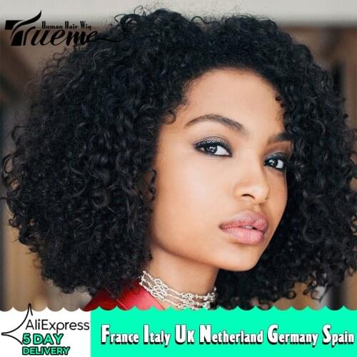 Trueme Bob Right Side Deep Part Curly Lace Wig Brazilian Short Bob Lace Part Curly Human Hair Wigs For Black Women