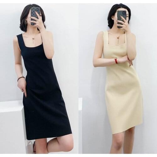 Donsignet 2021 Spring/Autumn Spaghetti Strap Square Collar A-LINE Dresses for Women Short Length Slim Sexy Fashion Dress Women
