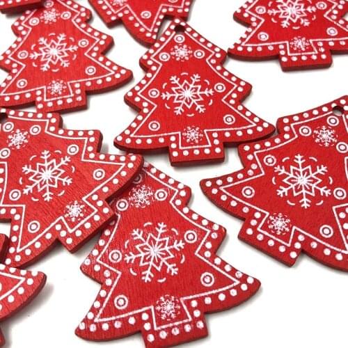 10pcs 50mm Red Christmas tree Wood Buttons Sewing Crafts Accessories WB500