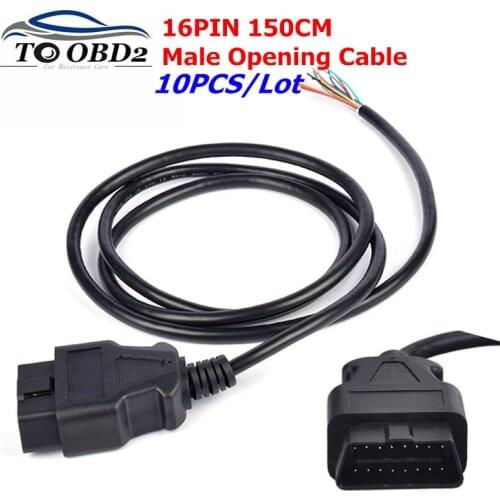 10pcs/Lot OBD2 16Pin 1.5m Male Connector Diagnostic Transfer Adapter Opening Cable OBDII OBD 2 16 Pin 150CM male Extension Cable
