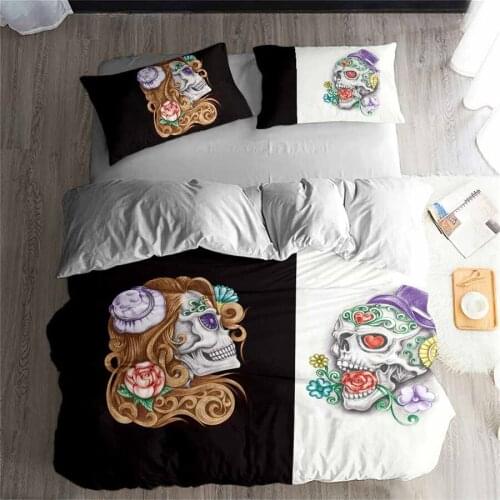 HELENGILI 3D Bedding Set Skull Print Duvet Cover Set Lifelike Bedclothes with Pillowcase Bed Set Home Textiles #KL-48