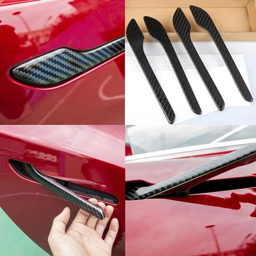 4pcs Carbon Fiber ABS Side Door Handle Decor Trim Overlay Cover Fit For Tesla Model 3 Model Y