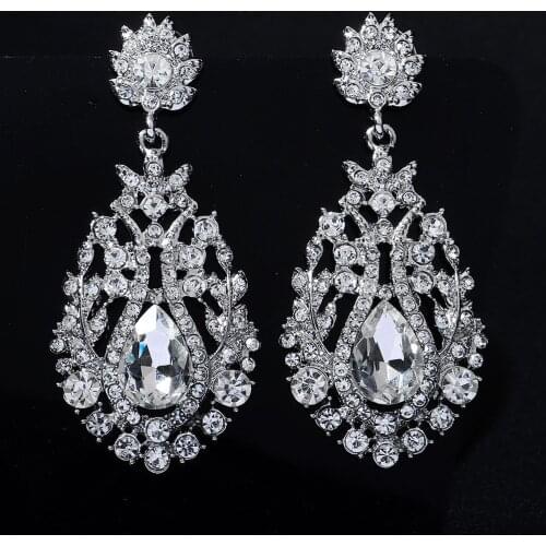 A pair Hollow Long Earrings Elegant Retro Rhinestone Costume Jewelry Set for Daily Wedding Prom Anniversary LXH