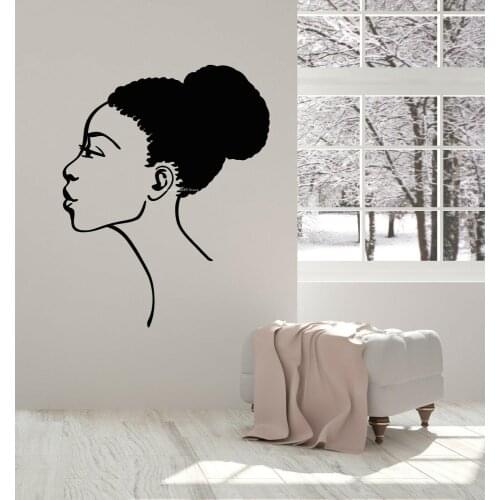 African Beautiful Woman wall Stickers Girl Head Bud hair Afro Style Vinyl Decal Decoration Barbershop Hairdresser Murals DG085