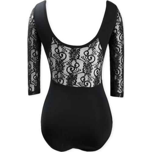 Ballet Elastic Lace Half Sleeve Leotard Breathable fabric graceful Yoga use Art design round collar big back