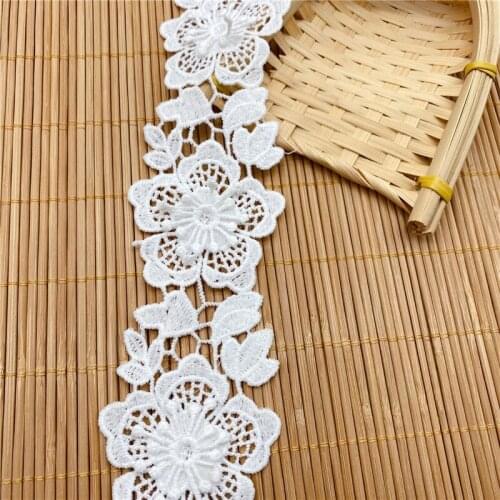 10yards Polyester White Lace 3D Embroidery Wedding Accessories Embroidery Lace Fabric arcode Handmade Flower Trims 5.5cm