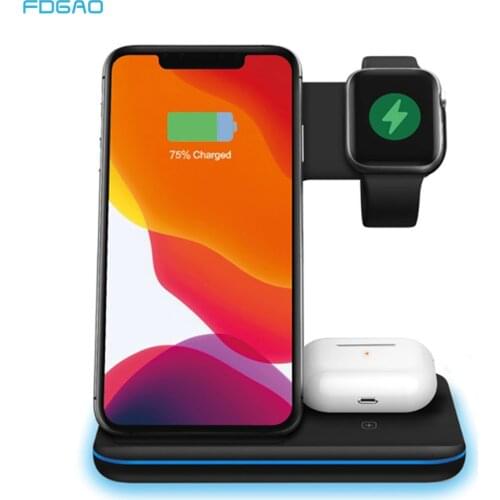 FDGAO 15W 3 in 1 Qi Wireless Charger for iPhone 12 11 XS XR X 8 AirPods Pro/2 Fast Charging Station For Apple iWatch 6 5 4 3 2