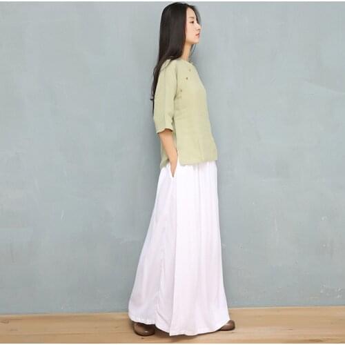 2020 Women Retro Loose Solid Ladies Pants Vintage Casual Mid Elastic Waist Ladies Summer Spring Ladies Pants