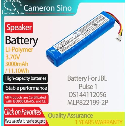 CameronSino Battery for JBL Pulse 1 fits JBL DS144112056 MLP822199-2P Speaker Battery 3000mAh/11.10Wh 3.70V Li-Polymer Blue