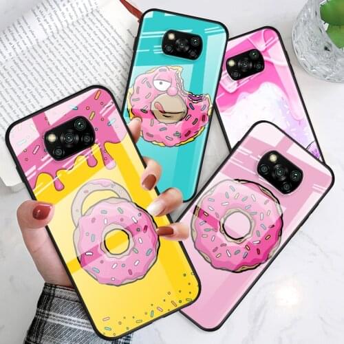 Tempered Glass Luxury Cover Cute Donut Cake For Xiaomi POCO F3 F2 X3 NFC X2 M2 Pro Shockproof Shell Phone Case