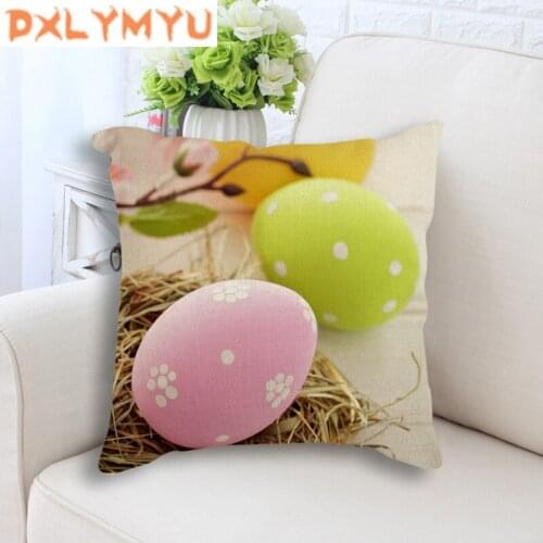 Throw Pillow Linen Cushion Decorative Pillows For Sofa Car Easter Eggs Among Flowers Print Nordic Cushion Kids Decoration