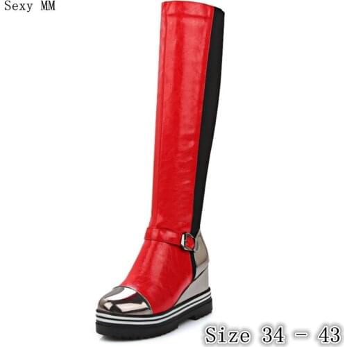 Spring Autumn Women Thigh High Wedge Boots High Heel Wedges Woman Platform Knee High Boots Botas Plus Size 34 - 40 41 42 43