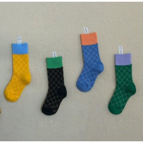 Baby Socks Vintage Plaid Calf Socks Boys Girls Toddler Contrast Color Classic Grid In Tube Socks Children Kids Long Socks 1-5Y