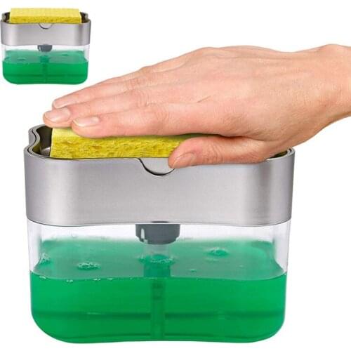 Soap Dispenser Soap Pump Sponge Caddy New Creative Kitchen 2-in-1 Manual Press Liquid Soap Dispenser with Washing Sponge Plastic