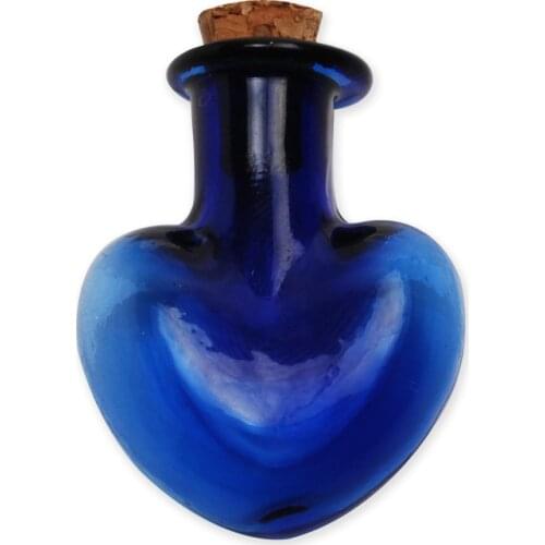 Blue glass drifting bottle with corks wishing bottle, trend heart shaped glass message vials