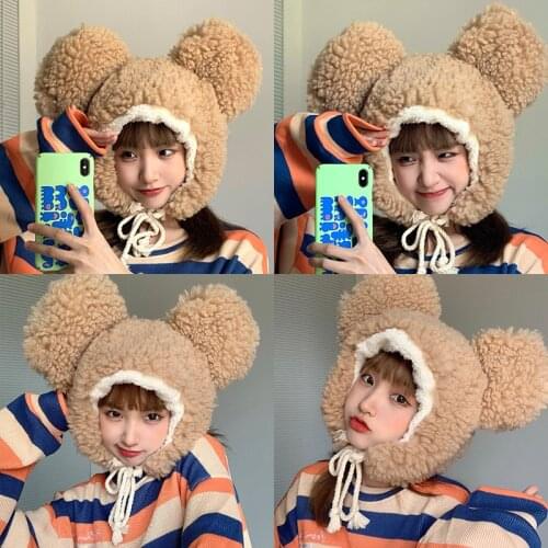 2020 New Mickey Big-ear Cashmere Bomber Hats Women Fluffy Hat with Ears Autumn Winter Cute Pullover Earmuffs Warm Cap Bandage