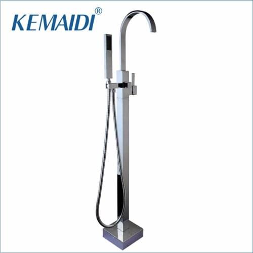 KEMAIDI Polished Chrome Bathroom Shower Single Handle Floor Stand Mounted Bathtub Faucet Tap Shower With Hand Spray Mixer Set