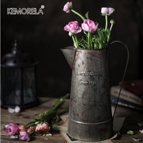 American Retro Old English Printing Wrought Iron Flower Barrel Handles Multi-meat Flower Arrangement Flower Florists