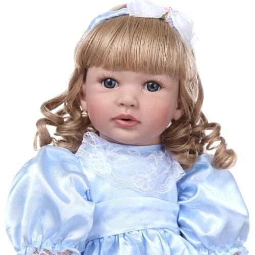 Bebe 60cm Silicone Reborn Baby Doll with long curly blond hair Bonecas Princess Babies Vinyl Toddler Alive Bebe Birthday Present