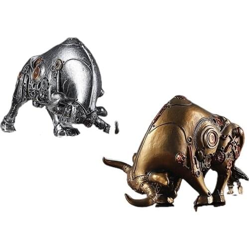 Mechanical Style Cow Decoration Resin Statue Sculpture Nordic Art Crafts Home