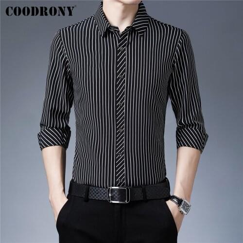COODRONY Brand Spring Autumn New Arrival Streetwear Fashion Stripe Business Casual Slim Fit Long Sleeve Shirt Men Clothing C6216