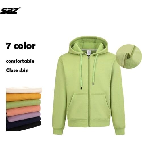 SAZ Mens Hoodie Zipper Pure Color Fleece Hoodie Custom Advertising Shirt Work Clothes 2021 New Wholesale Sweatshirts