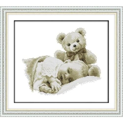 Sleeping boy and doll cross stitch kit aida 14ct 11ct count printed canvas stitches embroidery DIY handmade needlework