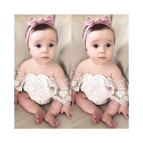 Solid Off the Shoulder Lace Bodysuit For Baby Girl Sunsuit Jumpsuit Summer Clothes 0-24 Months