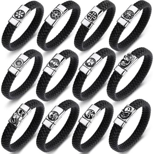 Wholesale Men Leather Bracelet Punk Cross Skull Charm Exaggeration Cuff Bracelets for Women 19 styles available Jewelry Gifts