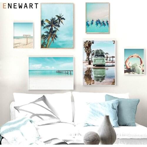 Beach Coconut Tree Painting Print Scenery Wall Art Picture for Living Room Summer Seascape Canvas Poster Home Decoration