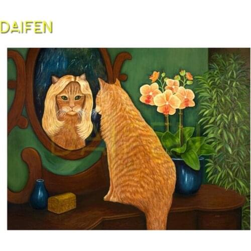 Full Square Diamond embroidery Cross stitch Cat lion mirror Full Round Diamond mosaic Leopard Flower 5DDIY Diamond painting tree