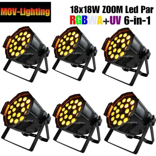 6pcs/lot Professional stage light 18*18W RGBWA (UV) 6 in 1 led par zoom for Disco dj Weeding