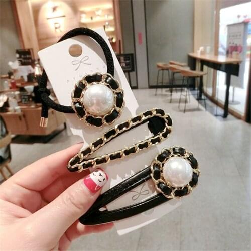 Luxury Brand Black Chain Hairpin Brand Hair Clips for Women Big Pearl Hairgrip Bride Jewelry Simple Accessories Z177