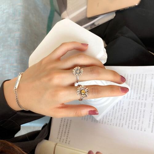 925 Sterling Silver Dainty Flower Thai Silver Opening Ring Vintage Flower Finger Ring For Women Jewelry Gifts Wholesale S-R786