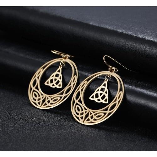 My Shape Hoop Gothic Earrings Stainless Steel Big Earring Dangle Earrings Irish Knot Women Gold Color Pendientes Gothic Jewelry