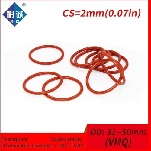 2PCS/lot Silicone rubber oring VMQ CS 2mm OD31/32/33/34/35/36/38/40/42/45/46/50mm Gasket Silicone O-ring waterproof Silica gel