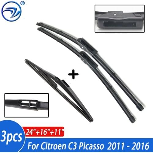 Wiper Front & Rear Wiper Blades For Citroen C3 Picasso 2011 2012 2013 2014 2015 2016 Windshield Windscreen 24"+16"+11"